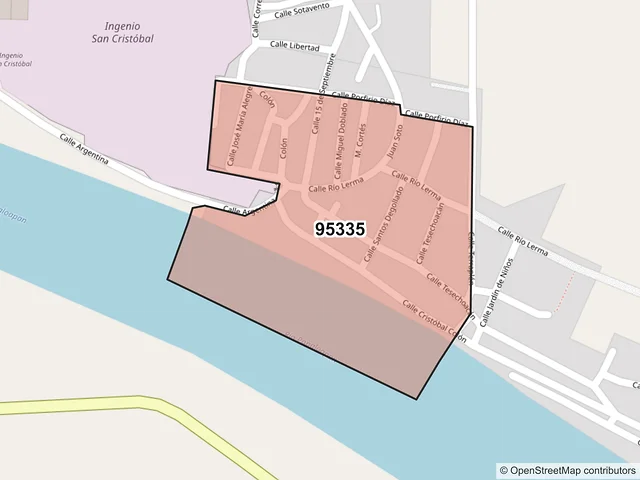 Mapa del código postal 95335, Carlos A. Carrillo, Veracruz de Ignacio de la Llave