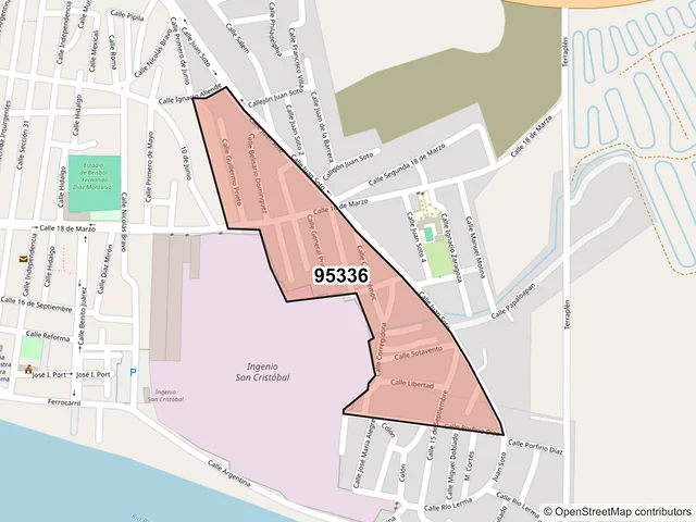 Mapa del código postal 95336, Carlos A. Carrillo, Veracruz de Ignacio de la Llave