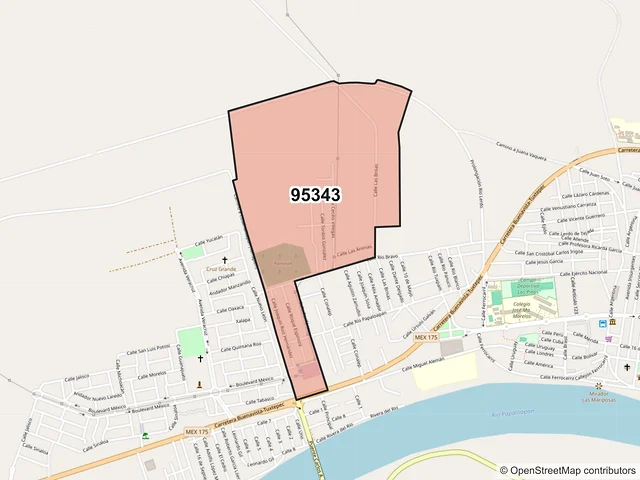 Mapa del código postal 95343, Carlos A. Carrillo, Veracruz de Ignacio de la Llave