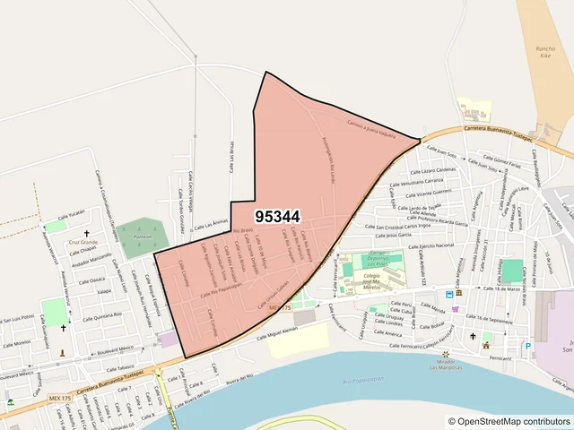 Mapa del código postal 95344, Carlos A. Carrillo, Veracruz de Ignacio de la Llave