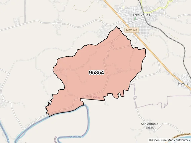 Mapa del código postal 95354, Tres Valles, Veracruz de Ignacio de la Llave