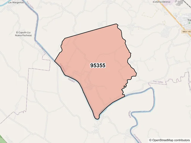 Mapa del código postal 95355, Tres Valles, Veracruz de Ignacio de la Llave