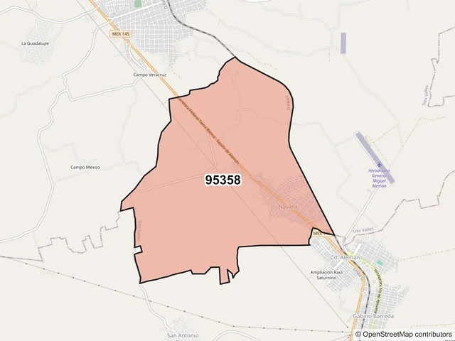 Mapa del código postal 95358, Tres Valles, Veracruz de Ignacio de la Llave