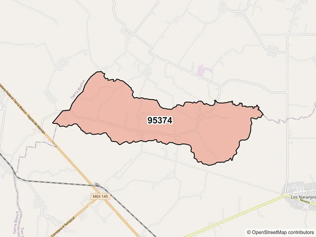 Mapa del código postal 95374, Tres Valles, Veracruz de Ignacio de la Llave