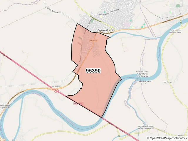 Mapa del código postal 95390, Cosamaloapan de Carpio, Veracruz de Ignacio de la Llave