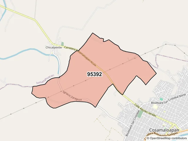 Mapa del código postal 95392, Cosamaloapan de Carpio, Veracruz de Ignacio de la Llave