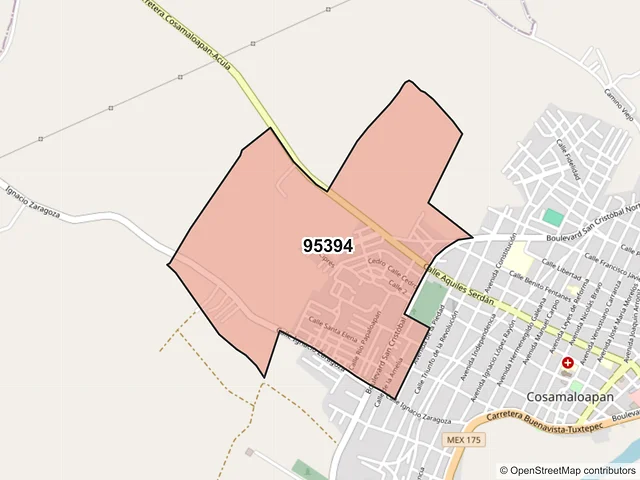 Mapa del código postal 95394, Cosamaloapan de Carpio, Veracruz de Ignacio de la Llave
