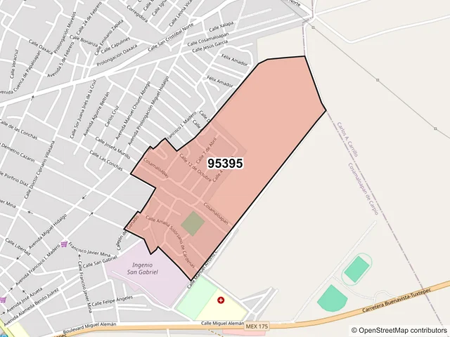 Mapa del código postal 95395, Cosamaloapan de Carpio, Veracruz de Ignacio de la Llave