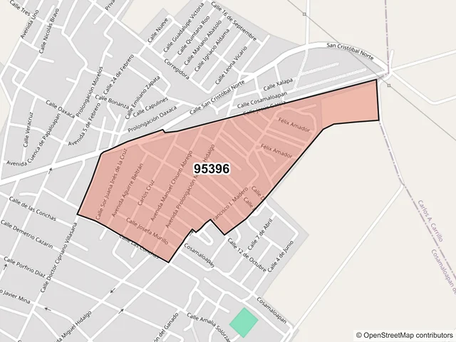 Mapa del código postal 95396, Cosamaloapan de Carpio, Veracruz de Ignacio de la Llave