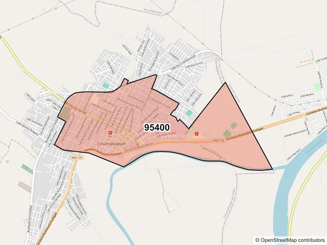 Mapa del código postal 95400, Cosamaloapan de Carpio, Veracruz de Ignacio de la Llave