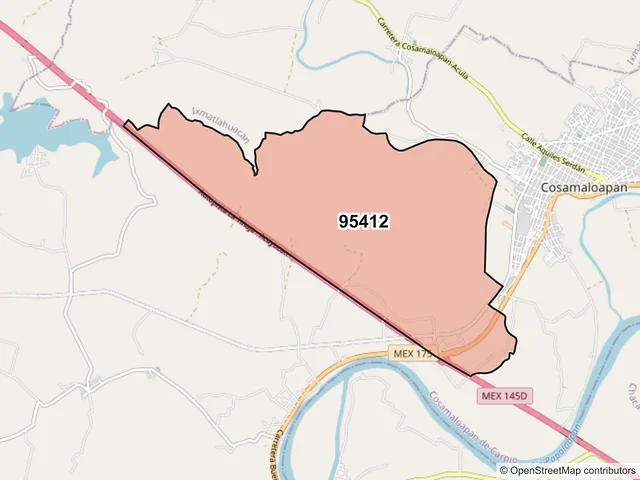 Mapa del código postal 95412, Cosamaloapan de Carpio, Veracruz de Ignacio de la Llave