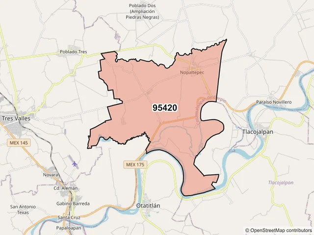 Mapa del código postal 95420, Cosamaloapan de Carpio, Veracruz de Ignacio de la Llave