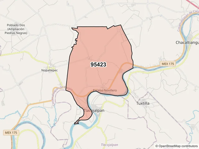 Mapa del código postal 95423, Cosamaloapan de Carpio, Veracruz de Ignacio de la Llave