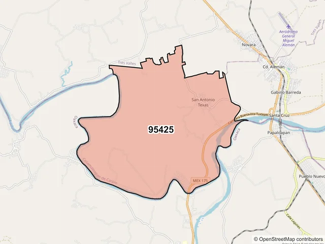 Mapa del código postal 95425, Cosamaloapan de Carpio, Veracruz de Ignacio de la Llave