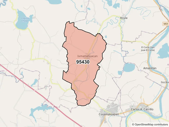 Mapa del código postal 95430, Ixmatlahuacan, Veracruz de Ignacio de la Llave