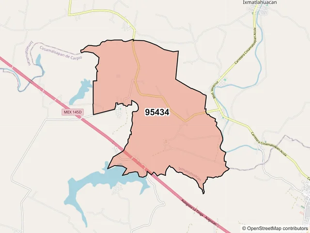 Mapa del código postal 95434, Ixmatlahuacan, Veracruz de Ignacio de la Llave