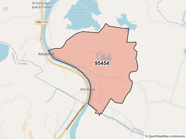 Mapa del código postal 95454, Amatitlán, Veracruz de Ignacio de la Llave