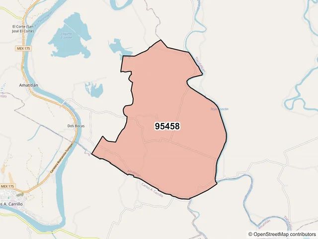 Mapa del código postal 95458, Amatitlán, Veracruz de Ignacio de la Llave