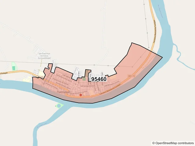 Mapa del código postal 95460, Tlacotalpan, Veracruz de Ignacio de la Llave