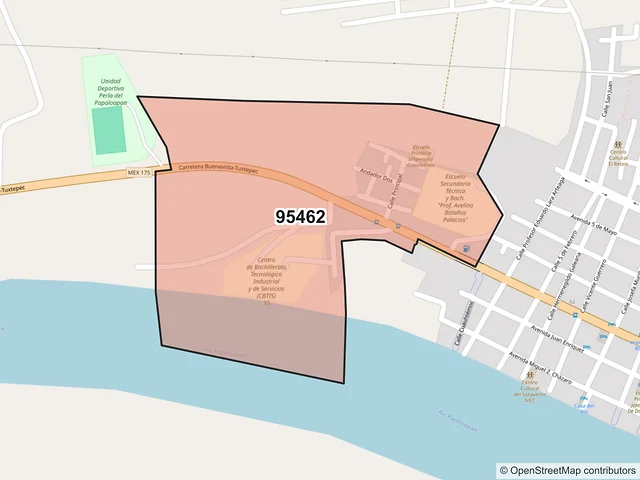 Mapa del código postal 95462, Tlacotalpan, Veracruz de Ignacio de la Llave