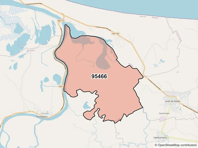 Mapa del código postal 95466, Tlacotalpan, Veracruz de Ignacio de la Llave