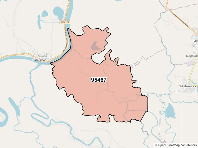 Mapa del código postal 95467, Tlacotalpan, Veracruz de Ignacio de la Llave
