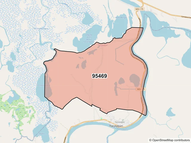Mapa del código postal 95469, Tlacotalpan, Veracruz de Ignacio de la Llave