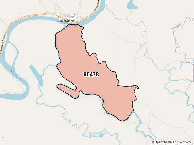 Mapa del código postal 95478, Tlacotalpan, Veracruz de Ignacio de la Llave