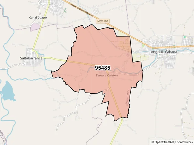 Mapa del código postal 95485, Saltabarranca, Veracruz de Ignacio de la Llave