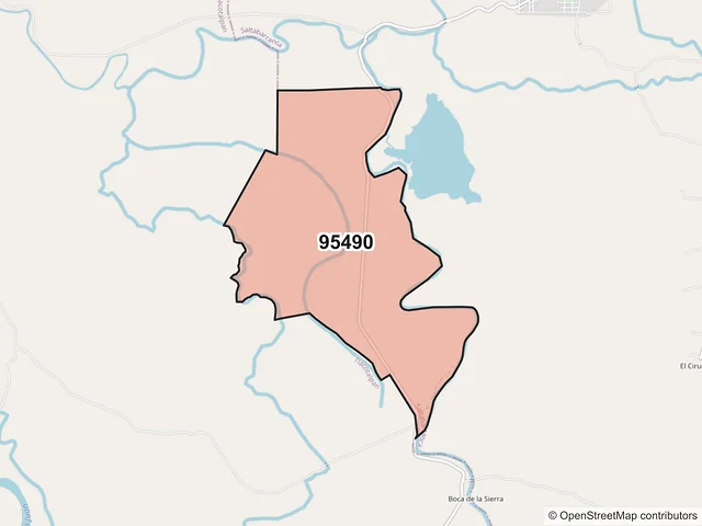 Mapa del código postal 95490, Saltabarranca, Veracruz de Ignacio de la Llave