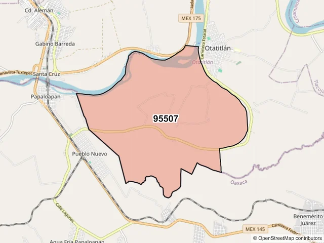 Mapa del código postal 95507, Otatitlán, Veracruz de Ignacio de la Llave