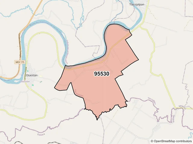 Mapa del código postal 95530, Tlacojalpan, Veracruz de Ignacio de la Llave