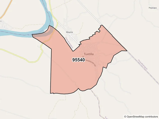 Mapa del código postal 95540, Tuxtilla, Veracruz de Ignacio de la Llave