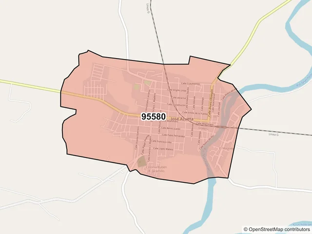 Mapa del código postal 95580, José Azueta, Veracruz de Ignacio de la Llave