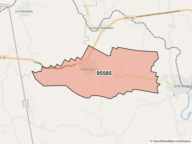 Mapa del código postal 95585, José Azueta, Veracruz de Ignacio de la Llave