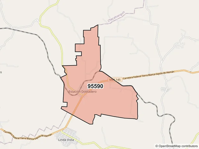 Mapa del código postal 95590, José Azueta, Veracruz de Ignacio de la Llave