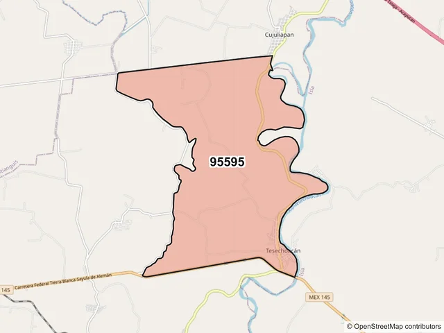 Mapa del código postal 95595, José Azueta, Veracruz de Ignacio de la Llave