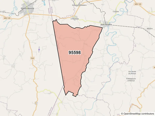 Mapa del código postal 95598, José Azueta, Veracruz de Ignacio de la Llave