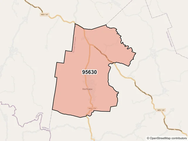 Mapa del código postal 95630, Santiago Sochiapan, Veracruz de Ignacio de la Llave
