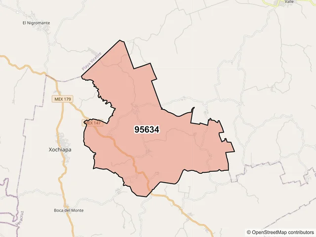 Mapa del código postal 95634, Santiago Sochiapan, Veracruz de Ignacio de la Llave