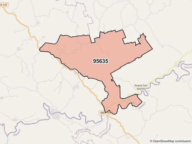Mapa del código postal 95635, Santiago Sochiapan, Veracruz de Ignacio de la Llave