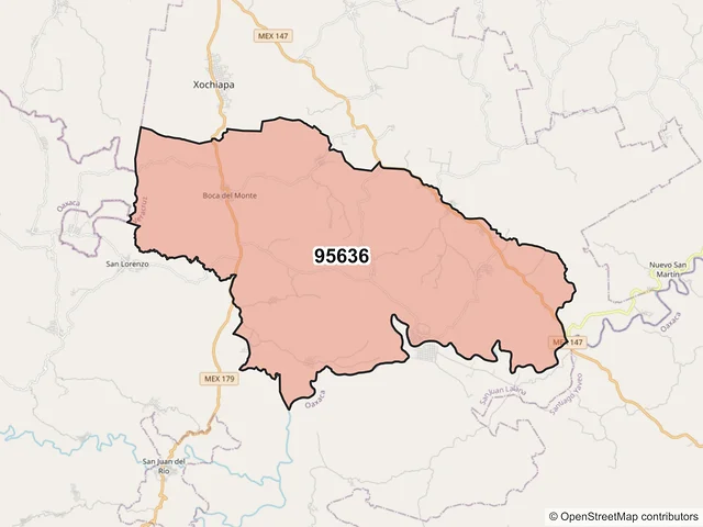 Mapa del código postal 95636, Santiago Sochiapan, Veracruz de Ignacio de la Llave
