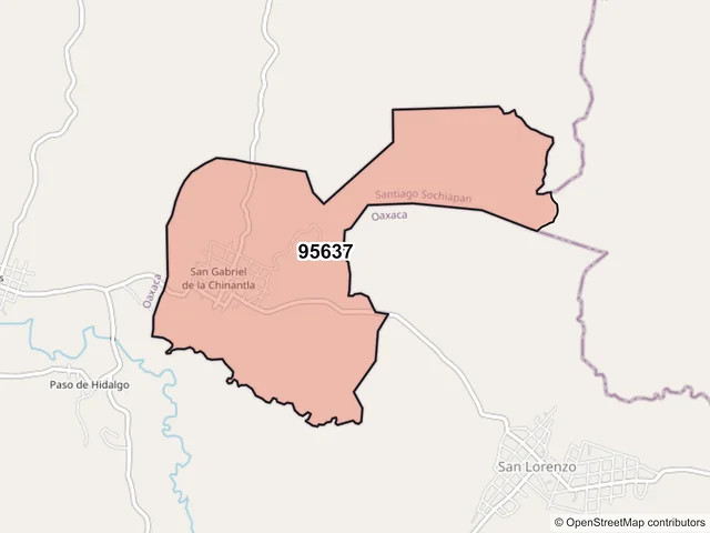 Mapa del código postal 95637, Santiago Sochiapan, Veracruz de Ignacio de la Llave