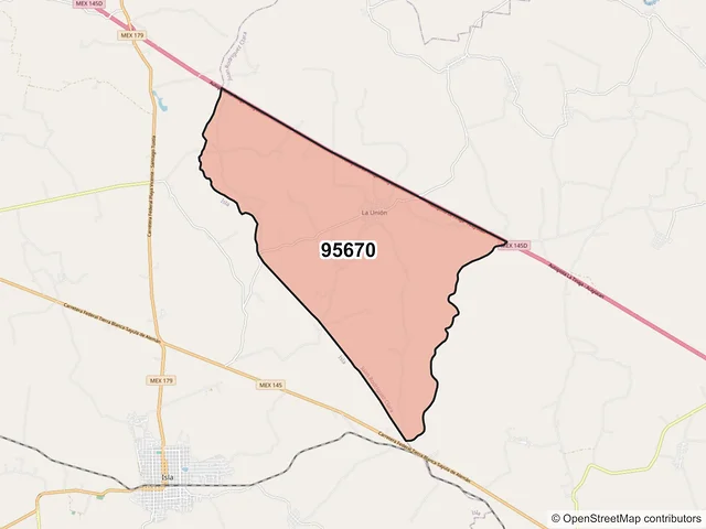 Mapa del código postal 95670, Juan Rodríguez Clara, Veracruz de Ignacio de la Llave
