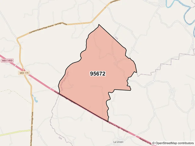 Mapa del código postal 95672, Juan Rodríguez Clara, Veracruz de Ignacio de la Llave