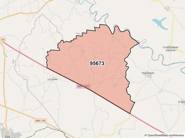 Mapa del código postal 95673, Juan Rodríguez Clara, Veracruz de Ignacio de la Llave