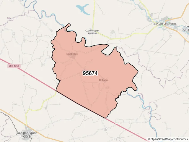 Mapa del código postal 95674, Juan Rodríguez Clara, Veracruz de Ignacio de la Llave