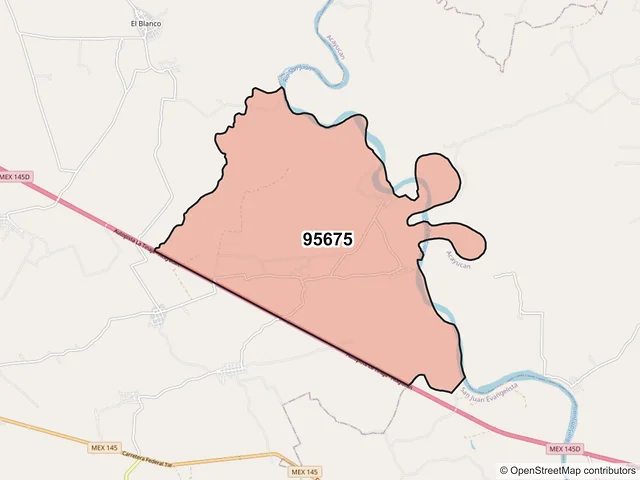 Mapa del código postal 95675, Juan Rodríguez Clara, Veracruz de Ignacio de la Llave