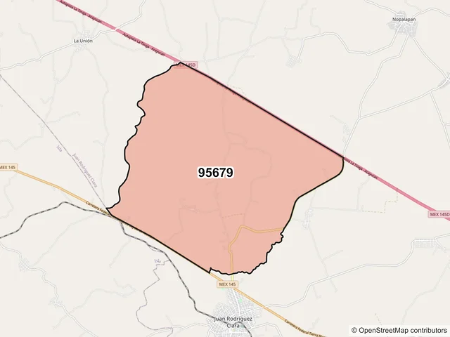Mapa del código postal 95679, Juan Rodríguez Clara, Veracruz de Ignacio de la Llave