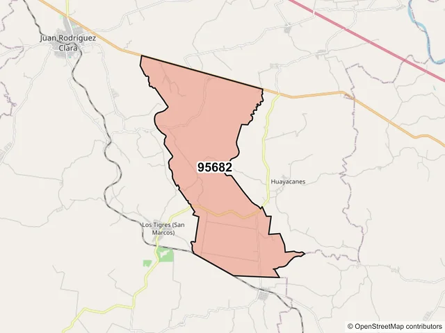 Mapa del código postal 95682, Juan Rodríguez Clara, Veracruz de Ignacio de la Llave